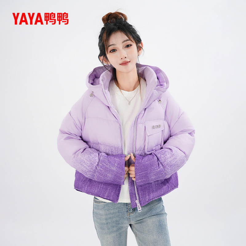 YAYA/鸭鸭羽绒服女短款冬季时尚渐变设计款百搭风外套DT50907011A