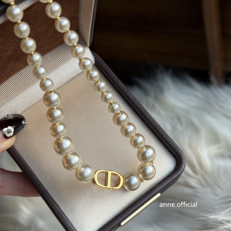 铜合金项链 珠圆玉润法式字母复古项链【A235】