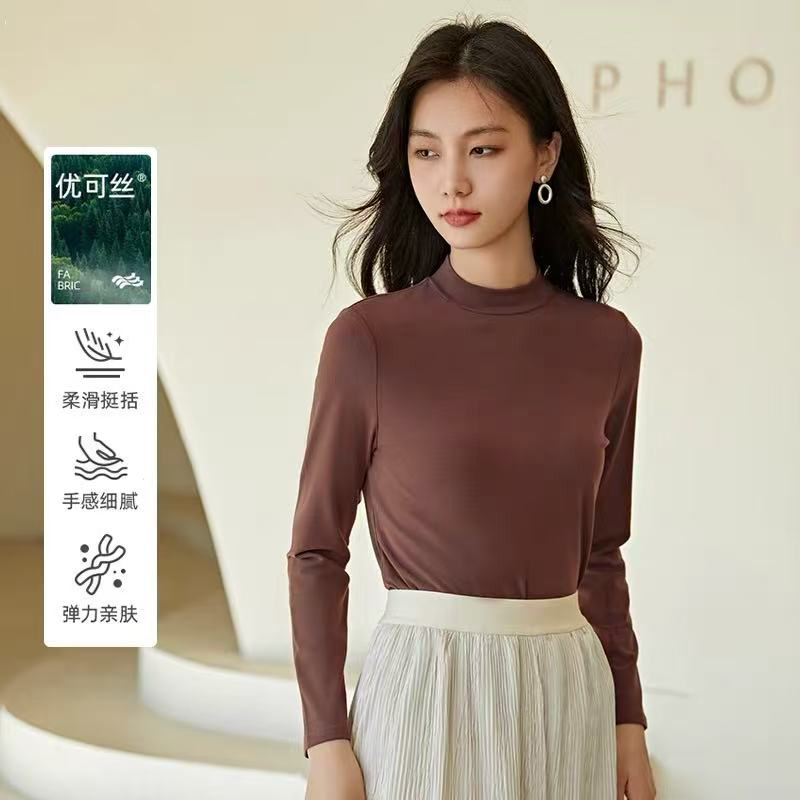 6622  秋冬打底立领磨毛保暖中领长袖女士百搭显瘦磨毛打底衫