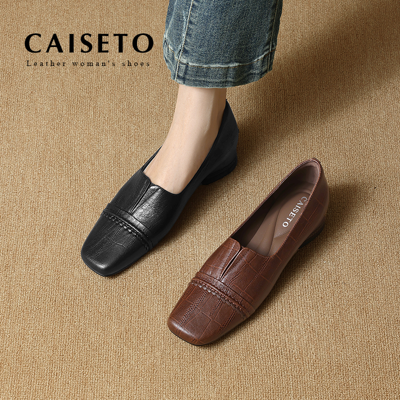 【黑色】羊皮/3.5cm秋季深口时尚百搭休闲气质舒适粗跟单鞋5D565