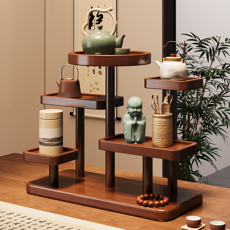 中式桌面杯架博古架茶室茶具紫砂壶摆放架子桌上多层摆件展示架子