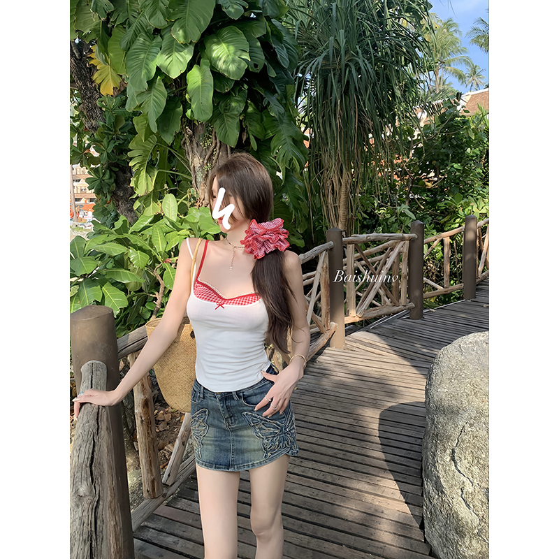 白水女【夏季清仓款】腿精养成系~辣妹蝴蝶结牛仔裙裤B40541539