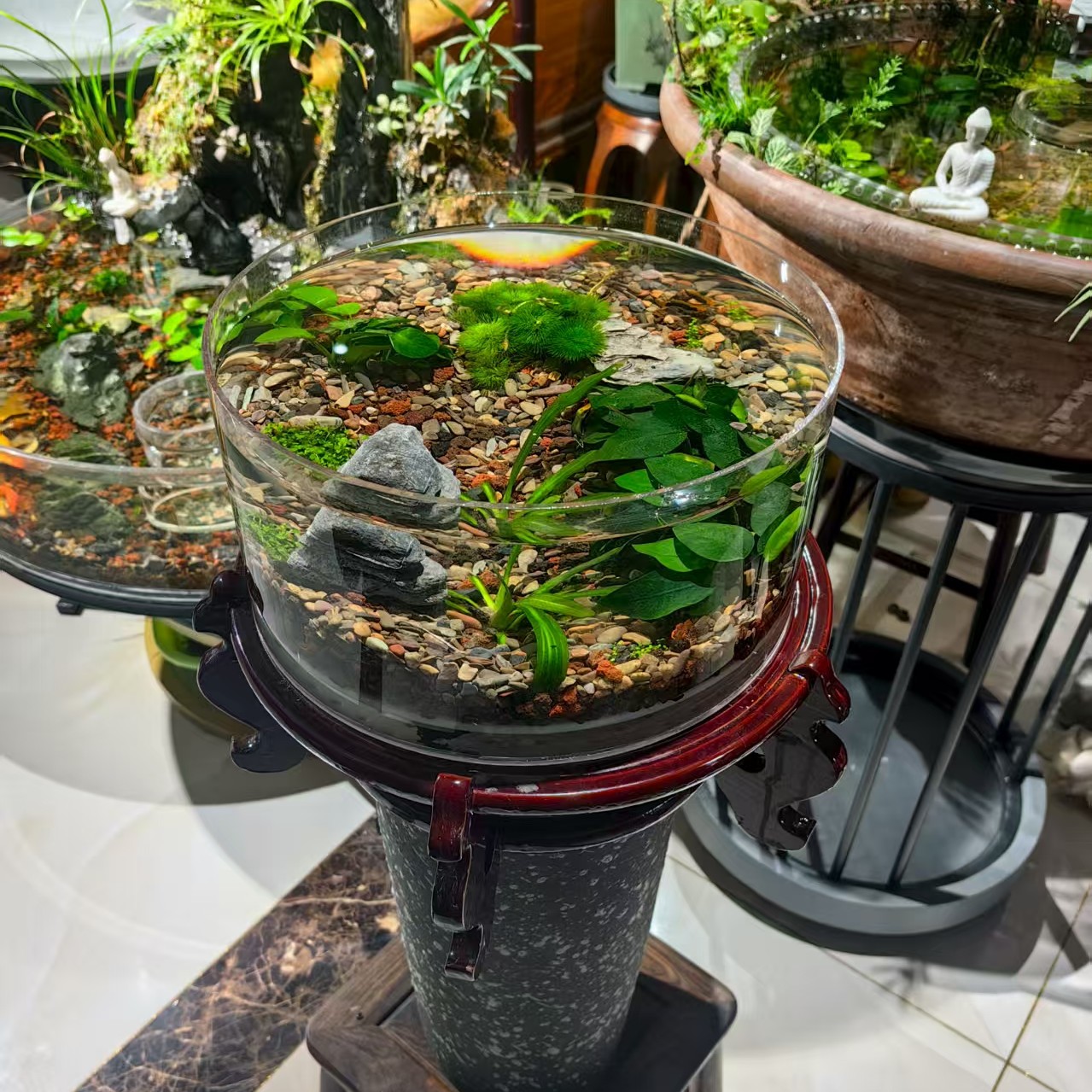 茶桌办公桌小鱼缸全套禅意小鱼缸