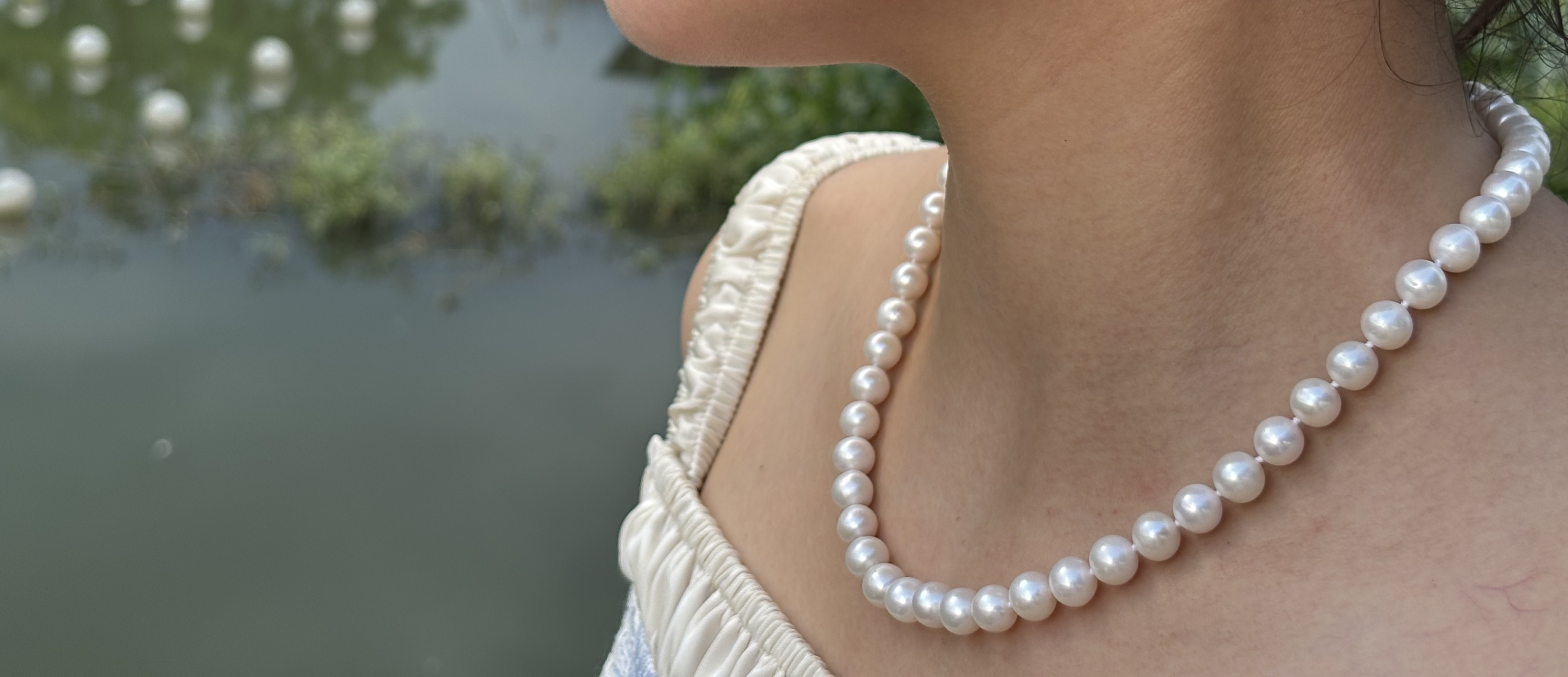 天然淡水珍珠8-9mm白色正圆无核珍珠强光项链妈妈链时尚百搭优雅