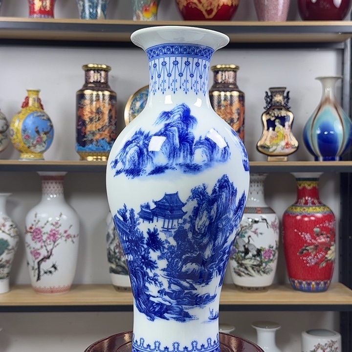 摆件景德镇青花山水36