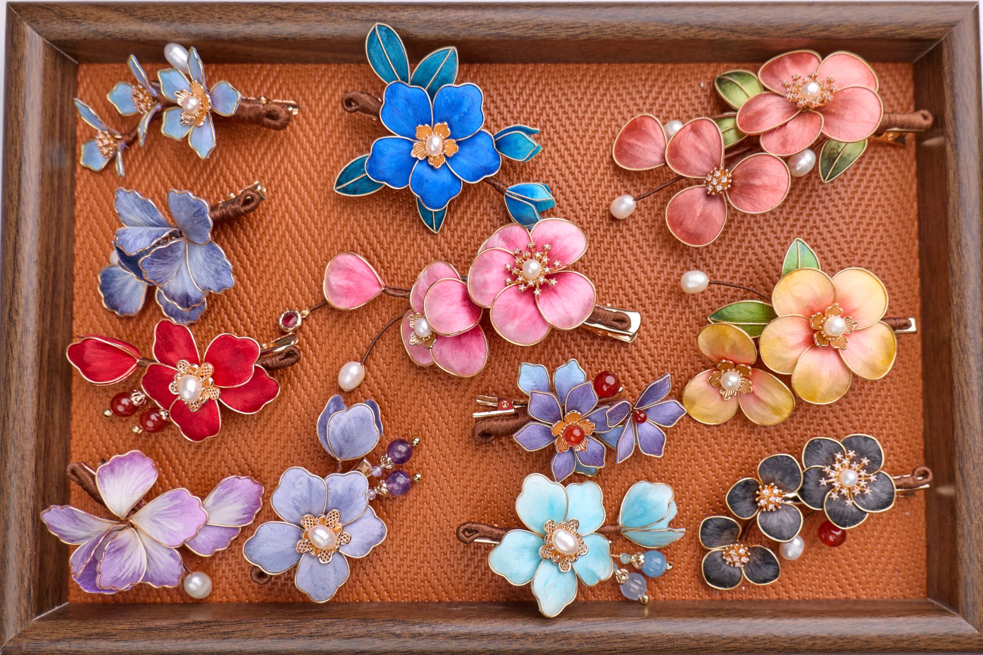 （簪娘月出手作）桑蚕丝绒花发夹，保色铜主体绒花发簪