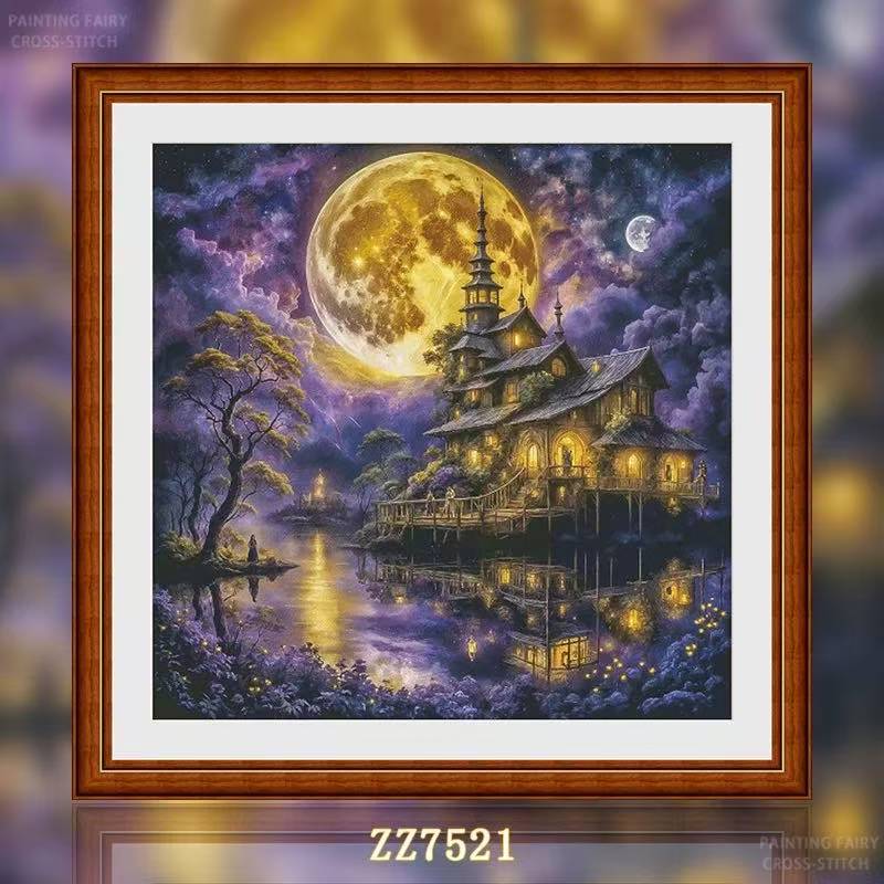 【ZZ7521-紫夜溪语】十字绣2025新款手工客厅卧室紫色月亮小屋系