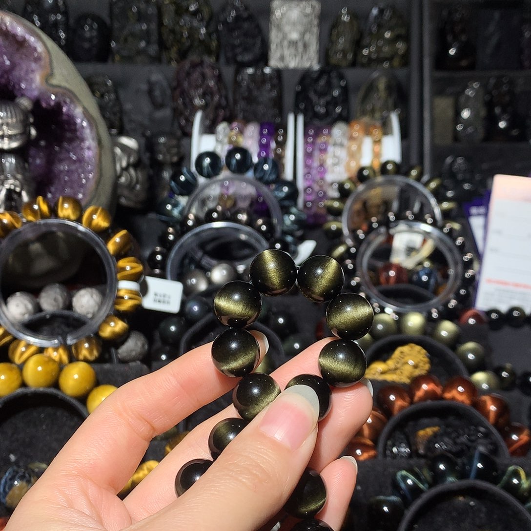 黑曜岩未镶嵌手链小***?