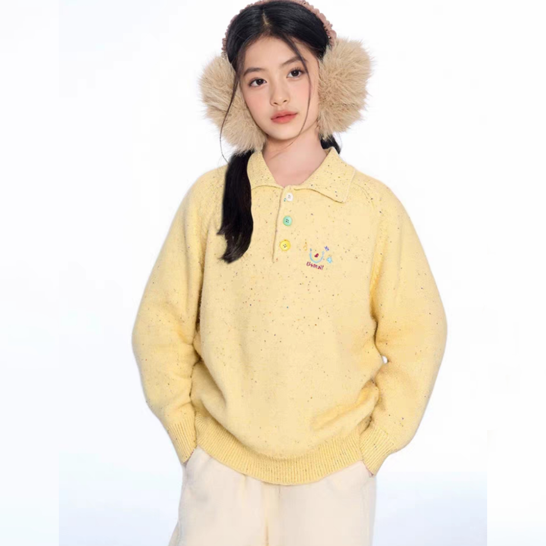 K801 女童儿童秋冬翻领毛衣洋气亲子装百搭韩风针织毛衫外穿奶乎