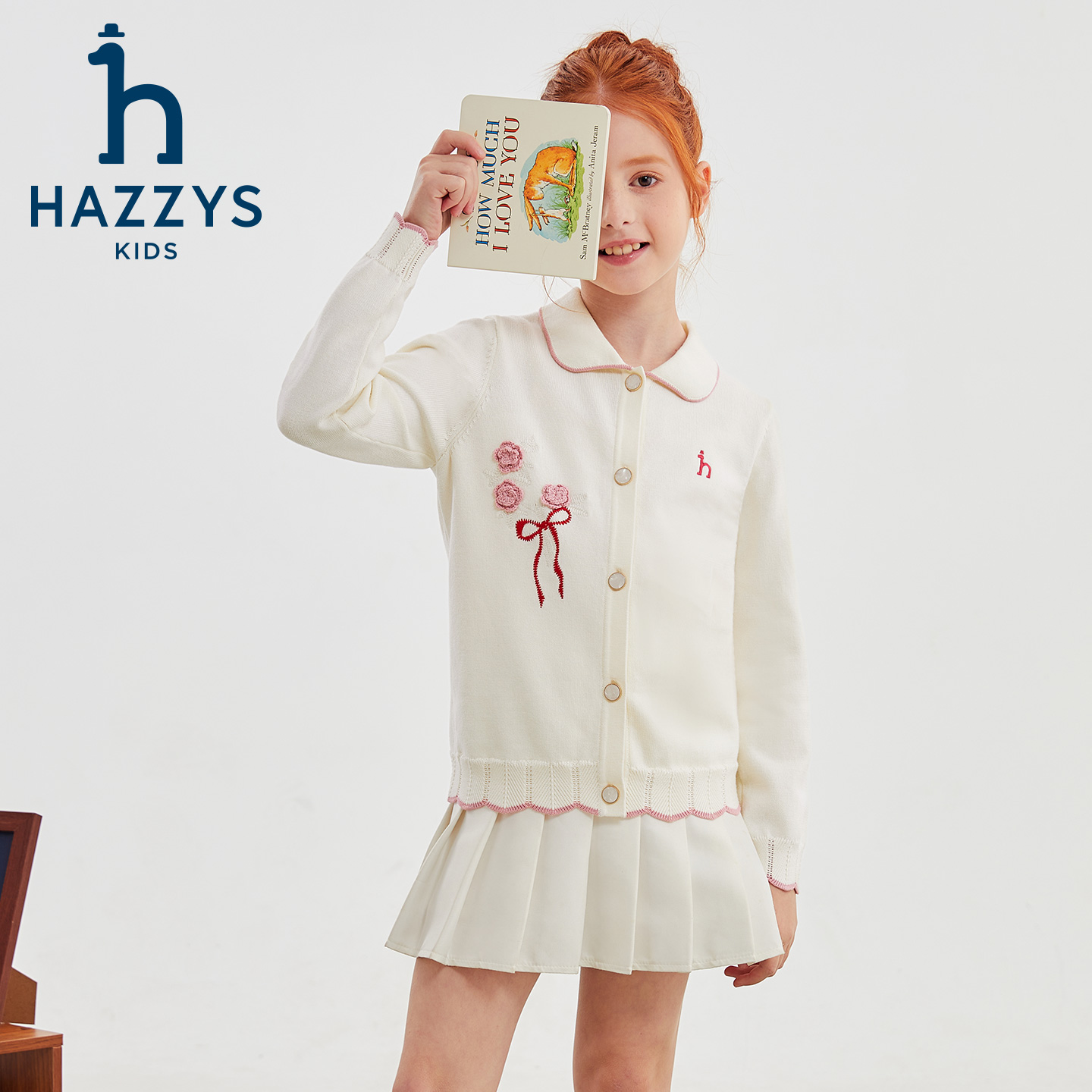 Hazzys/哈吉斯品牌童装女童针织线衣开身秋新款学院风气质款