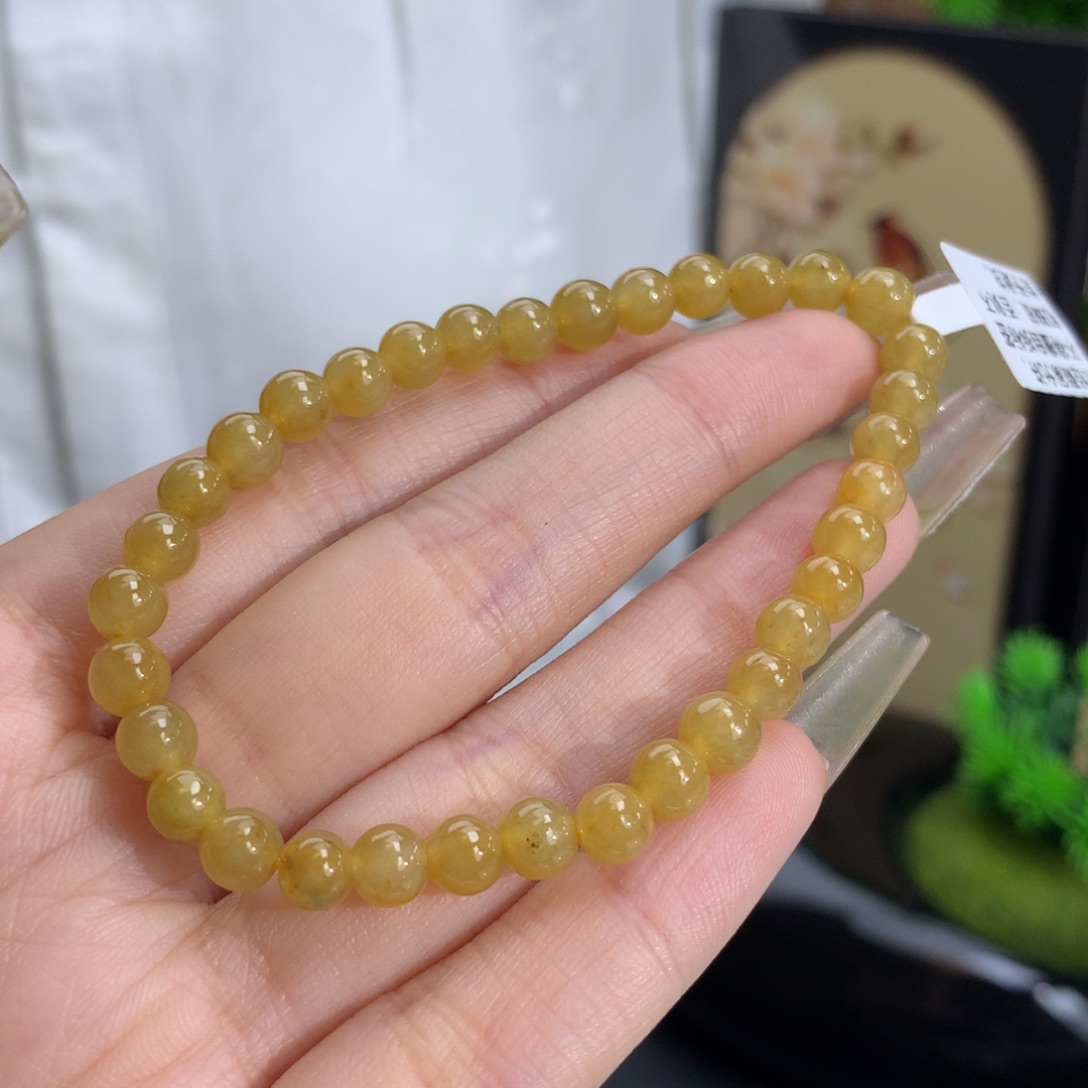 翡翠手链未镶嵌卡5.5冰润黄翡