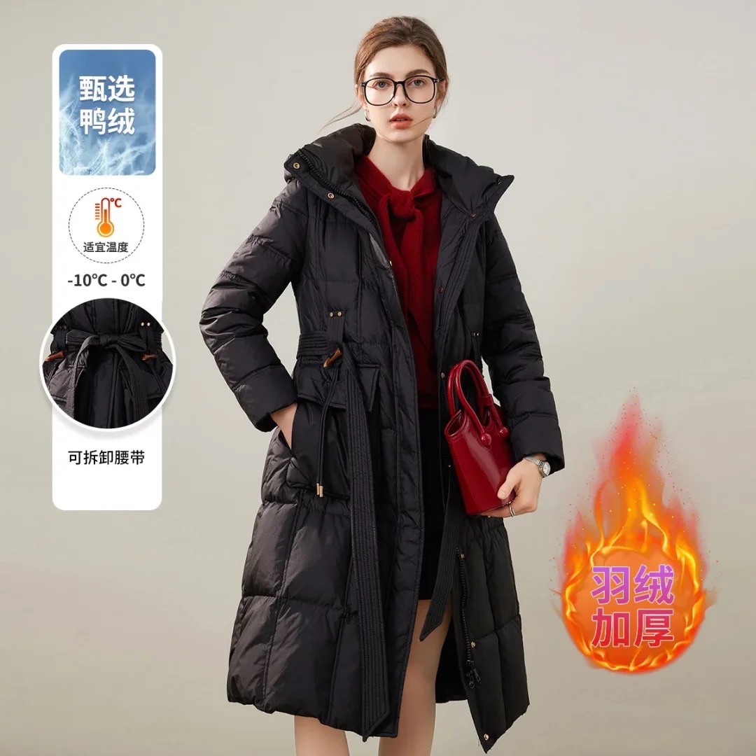 品牌撤柜--D400保暖长款90白鸭绒丽人商务通勤连帽款羽绒服