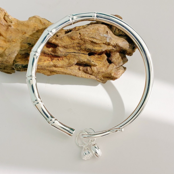 足银手镯 足银999镜面竹节好运连连手镯 素圈经典两世欢光面