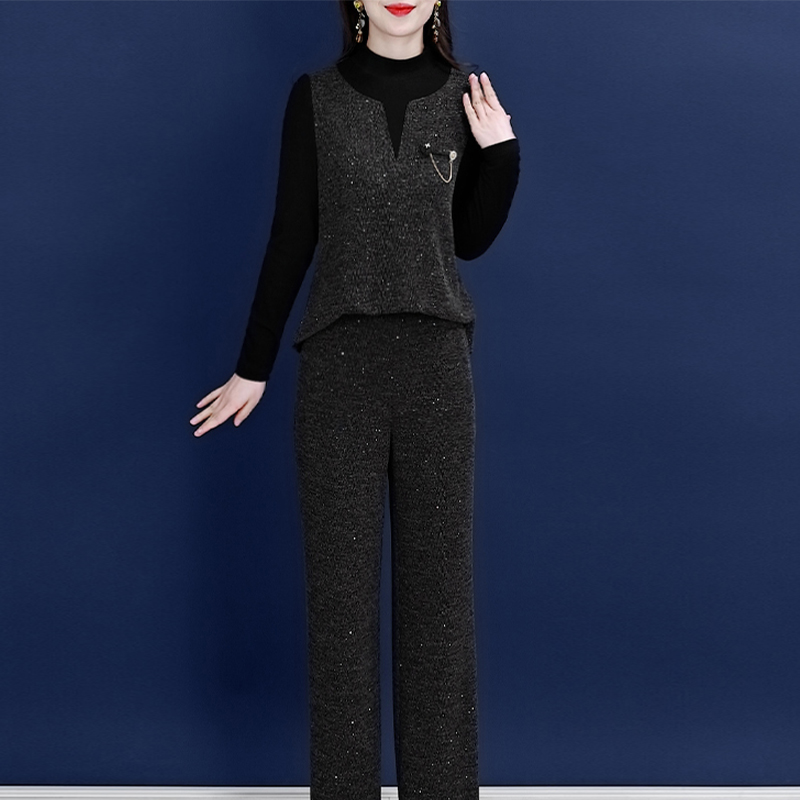 【两件套】24040梦晚春季优雅时尚大气休闲收腰修身显瘦套裤-ASJ