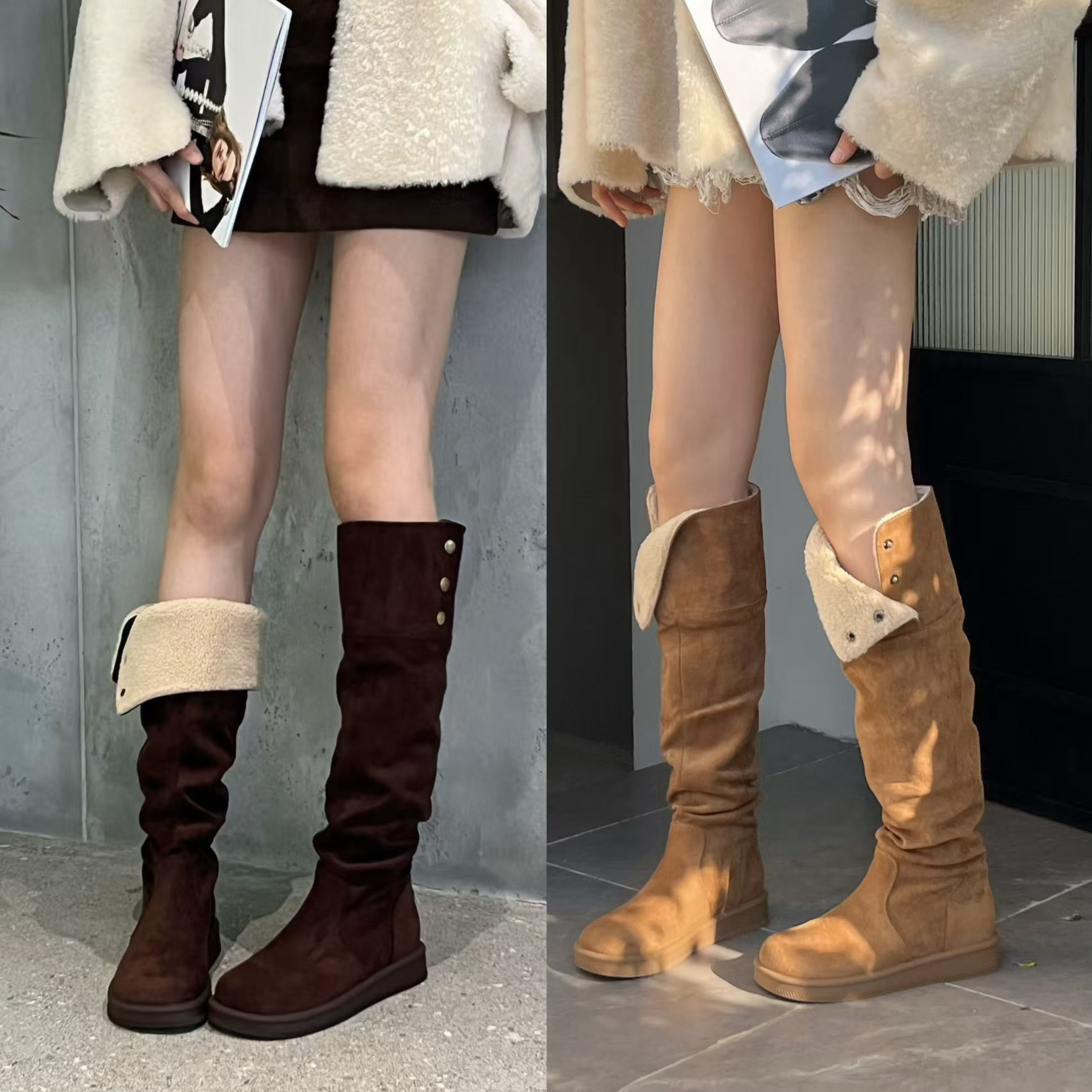 唐乐乐｜25new秋冬加绒厚款百搭时尚轻奢长靴两穿扣扣女靴 6190