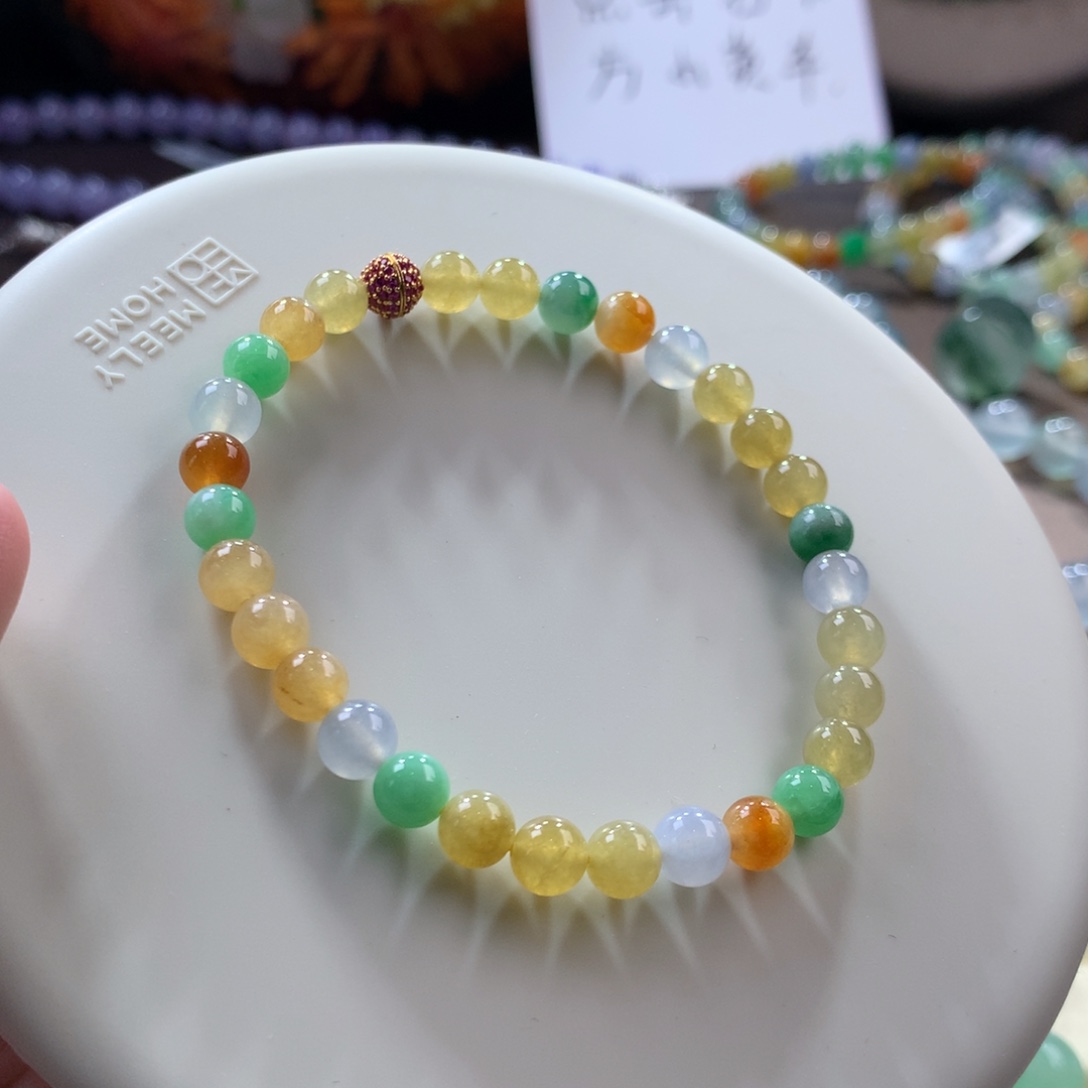 翡翠手链未镶嵌冰黄多宝手串