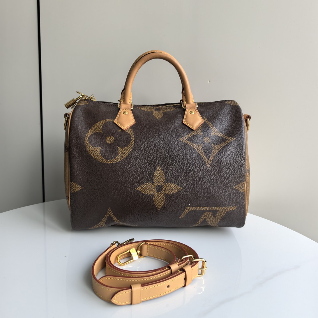 99新 LouisVuitton/路易威登 speedy30拼色大老花涂层帆布枕头包