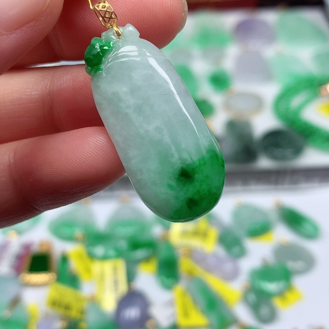 翡翠18K金镶嵌吊坠(不含链)