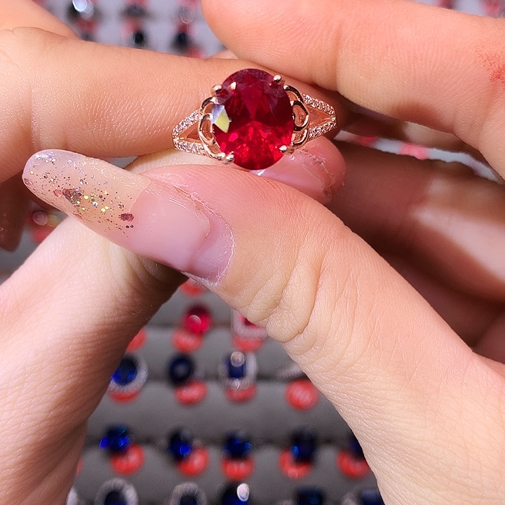 红宝石戒指银S925镶嵌