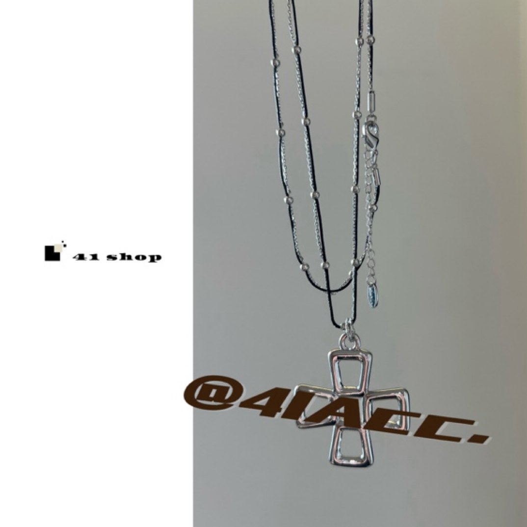 铜合金棉绳项链 B-1   镂空十字双层链条气质OL长款项链