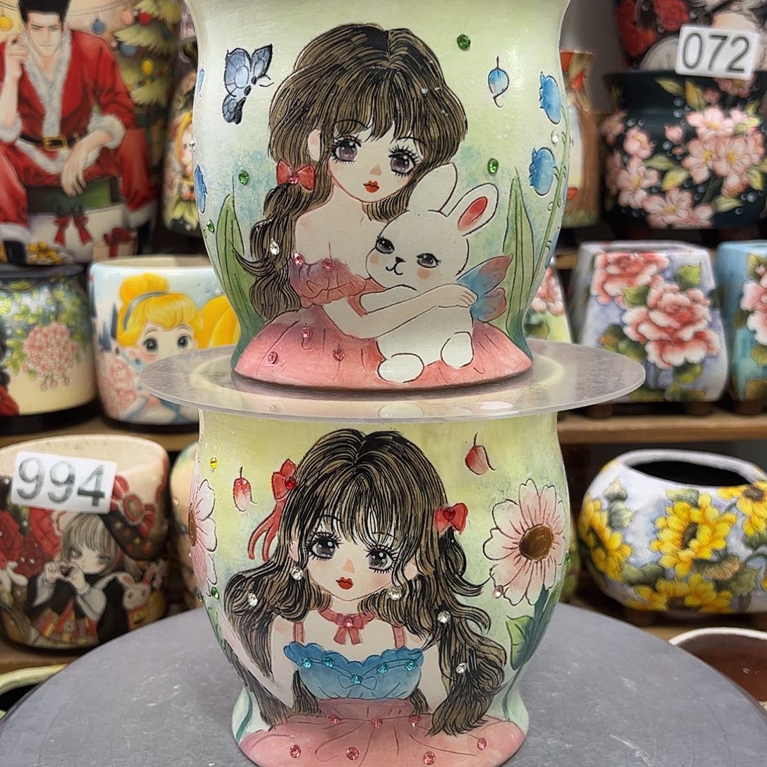 文***秀景德镇炫彩手绘陶瓷花盆