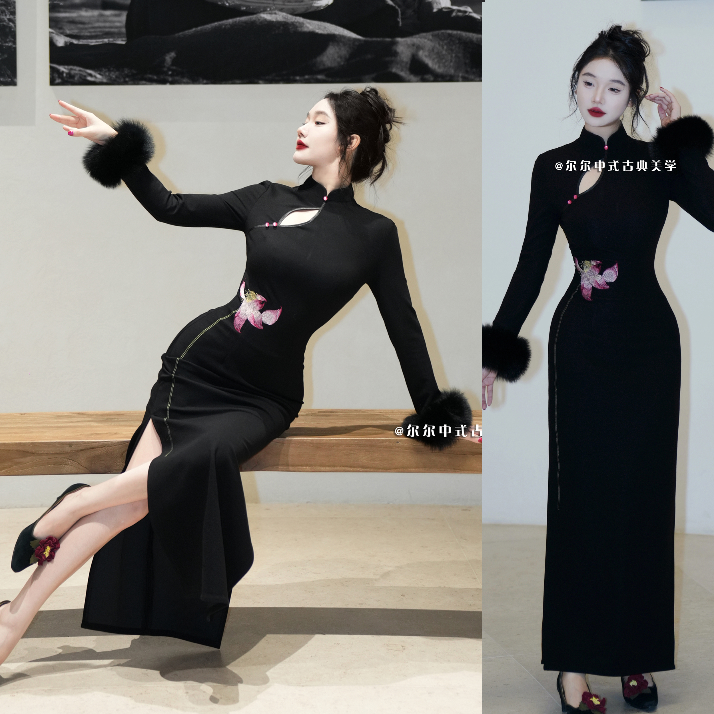 【尔尔古典美学】原创复古新中式刺绣旗袍【映荷长袖】秋季修身中国风