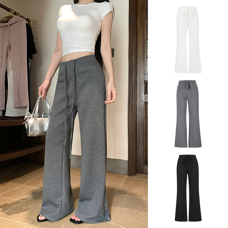 Moses Queen/魔西女王太空棉美式休闲卫裤女设计感高腰拖地阔腿裤