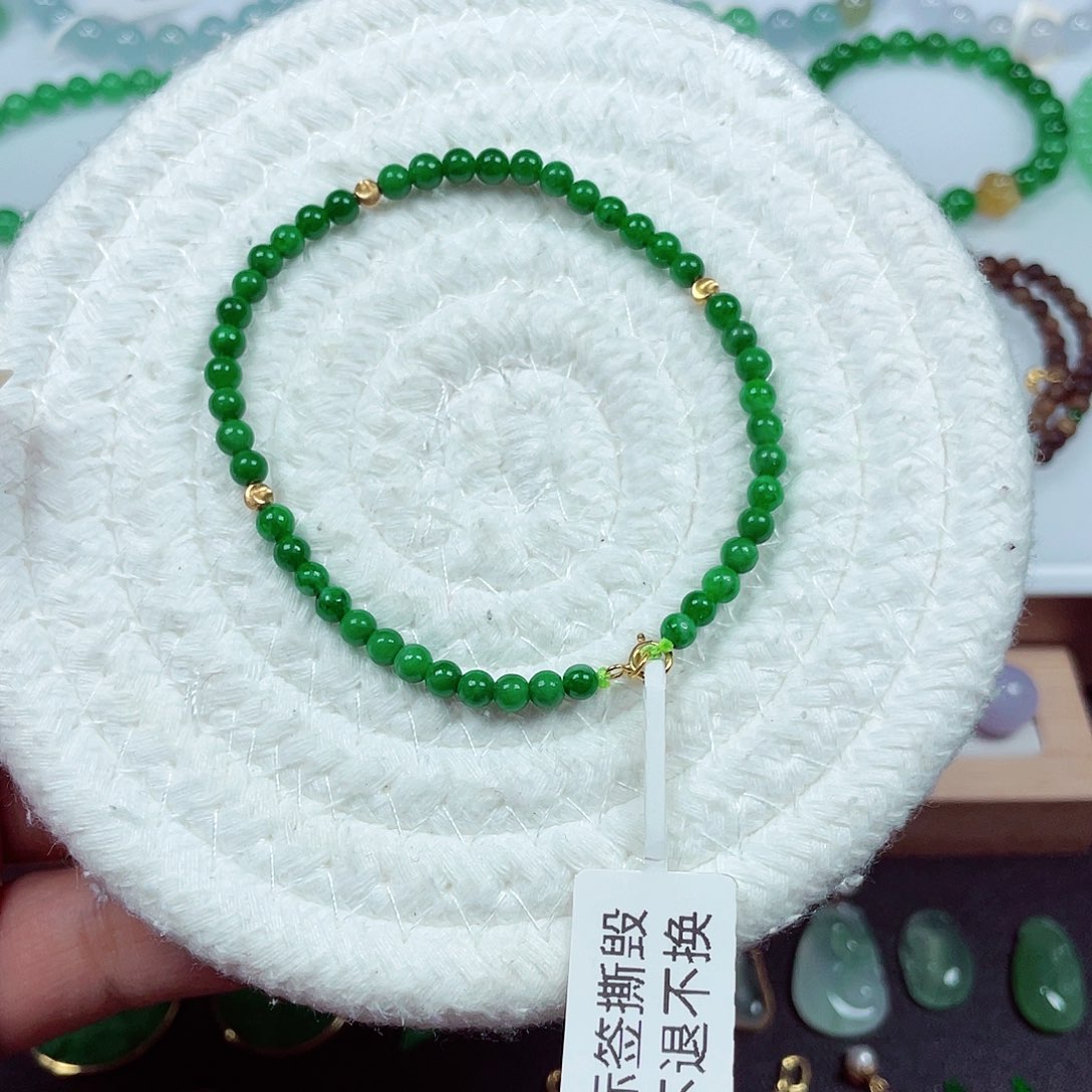 翡翠18K金镶嵌手链天然缅甸翡翠A货卡3.8
