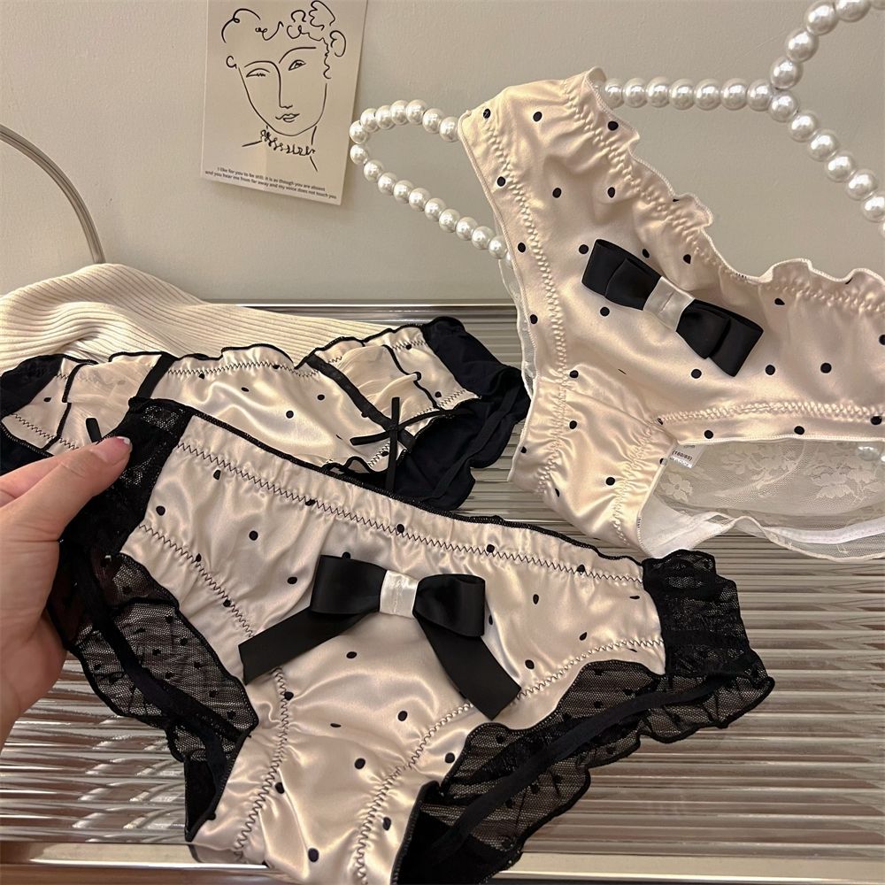 小香风日系轻奢蕾丝女内裤甜美纯欲性感波点蝴蝶结棉裆三角裤