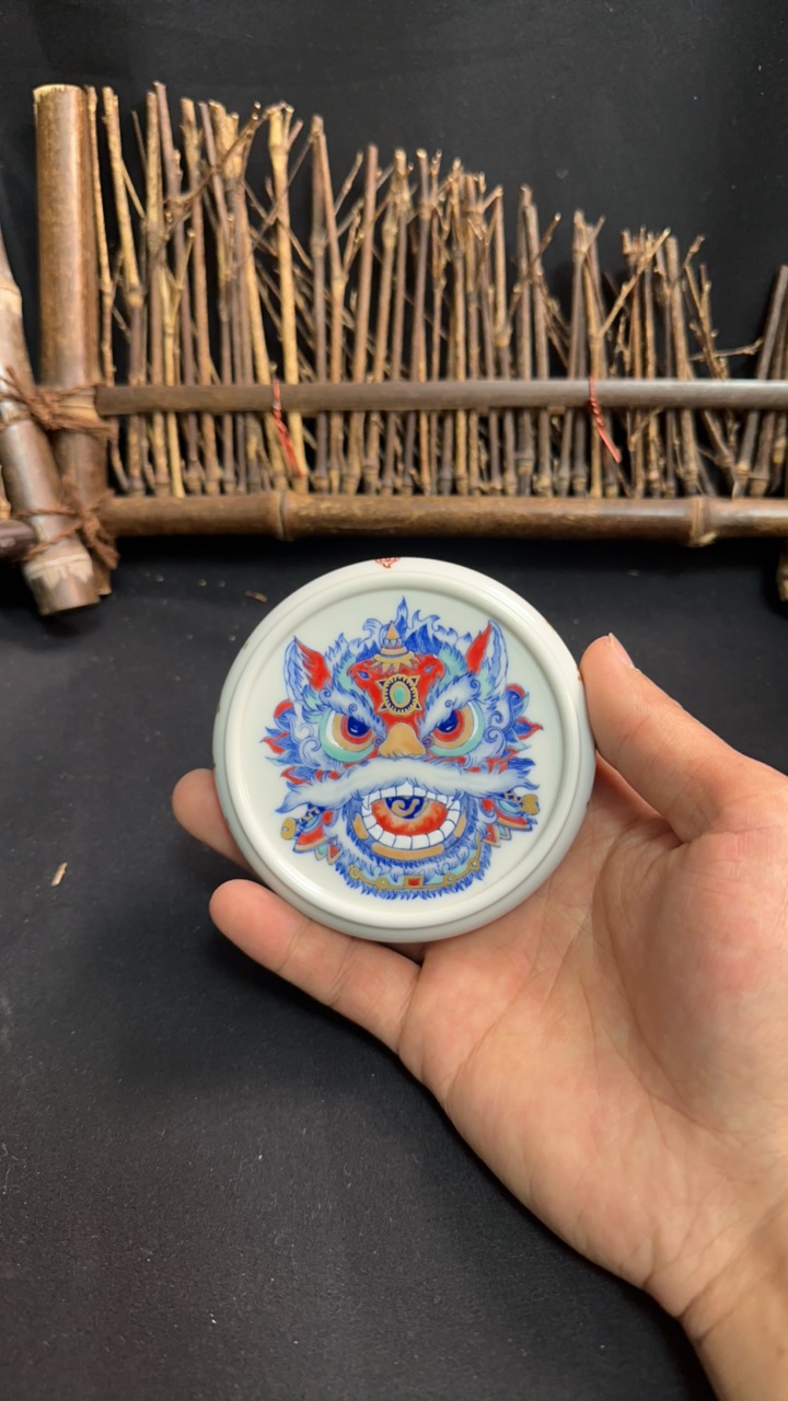 景德镇手绘青花斗彩盖置