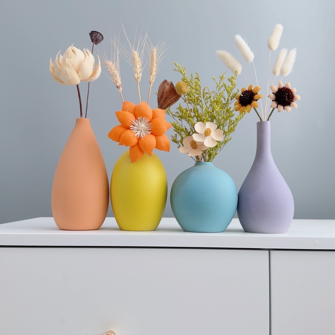 摆件陶瓷小花瓶含花总高约20-30cm