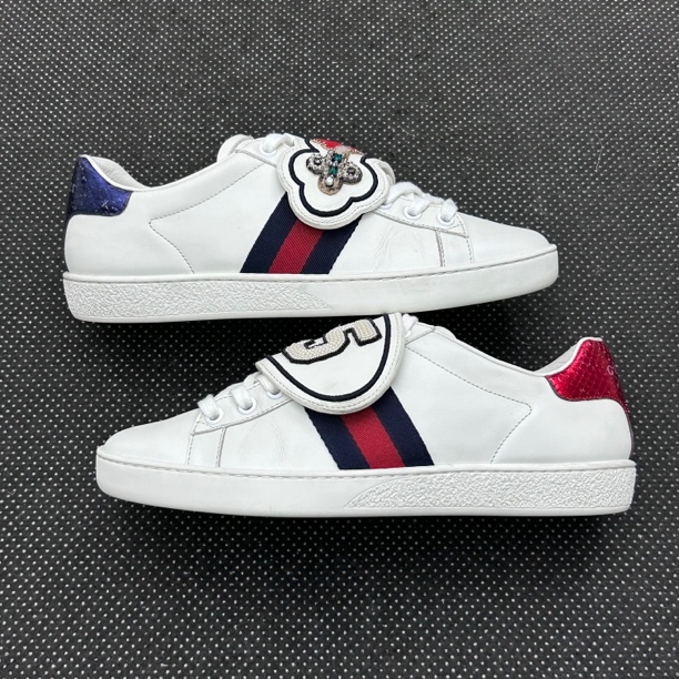 95新 GUCCI/古驰 37码 24cm 古驰 搭扣 白色 后跟磨损 板鞋