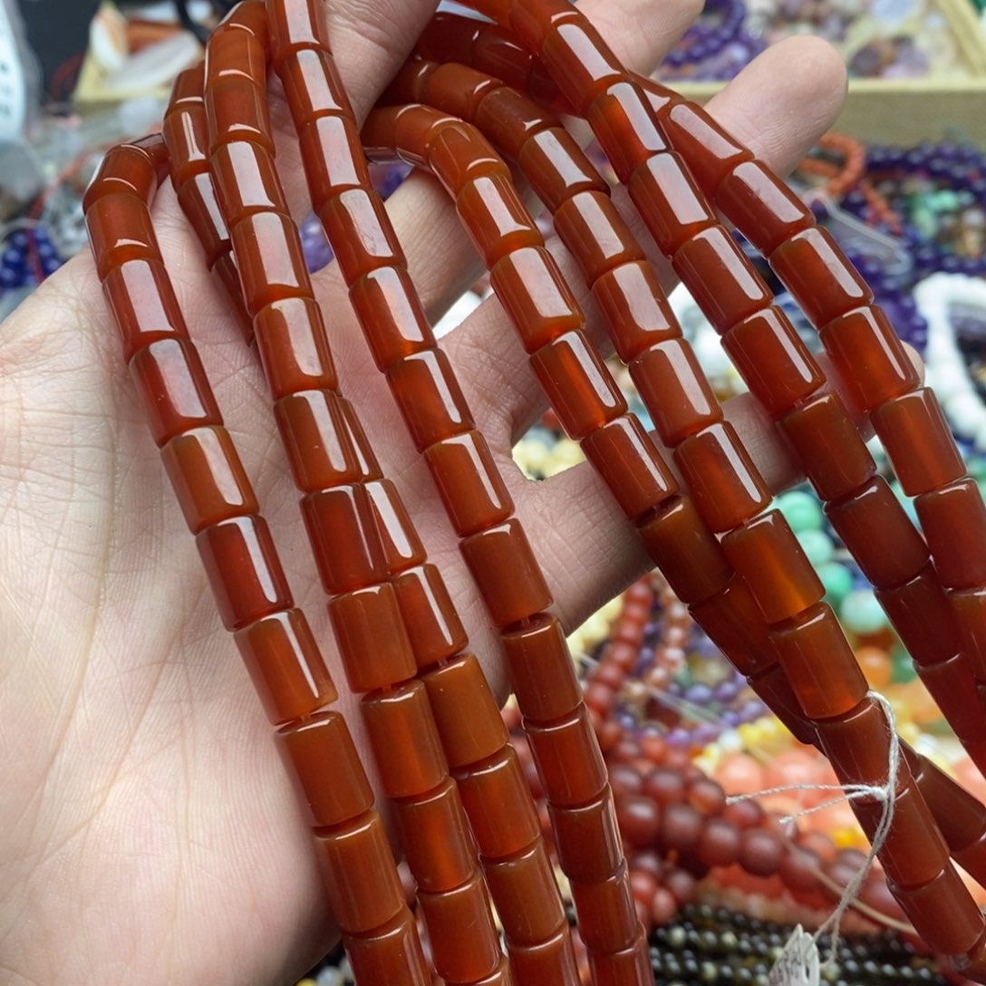 玛瑙/玉髓未镶嵌珠宝半成品一条天然8×12红玛瑙直切桶珠