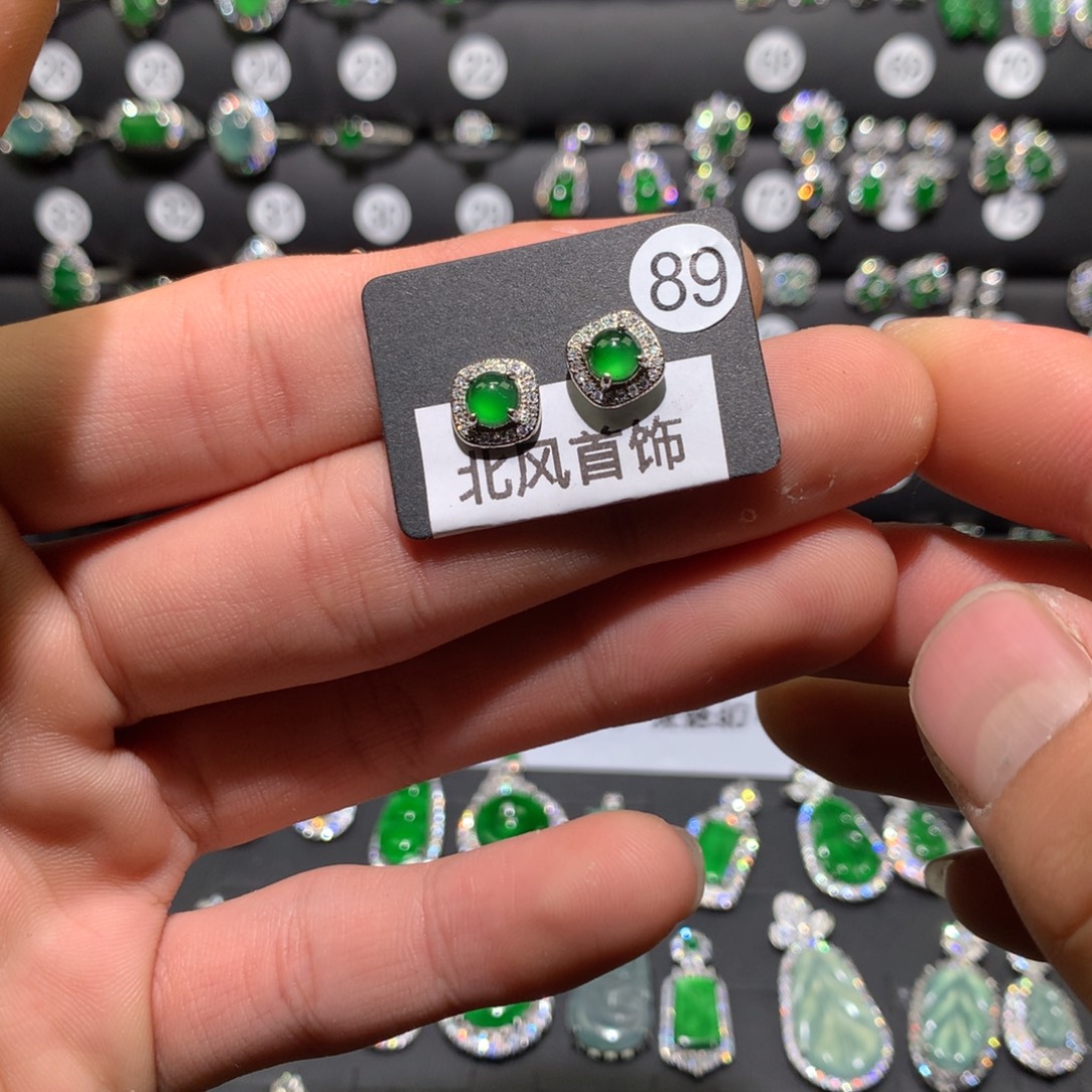 翡翠银S925镶嵌耳饰