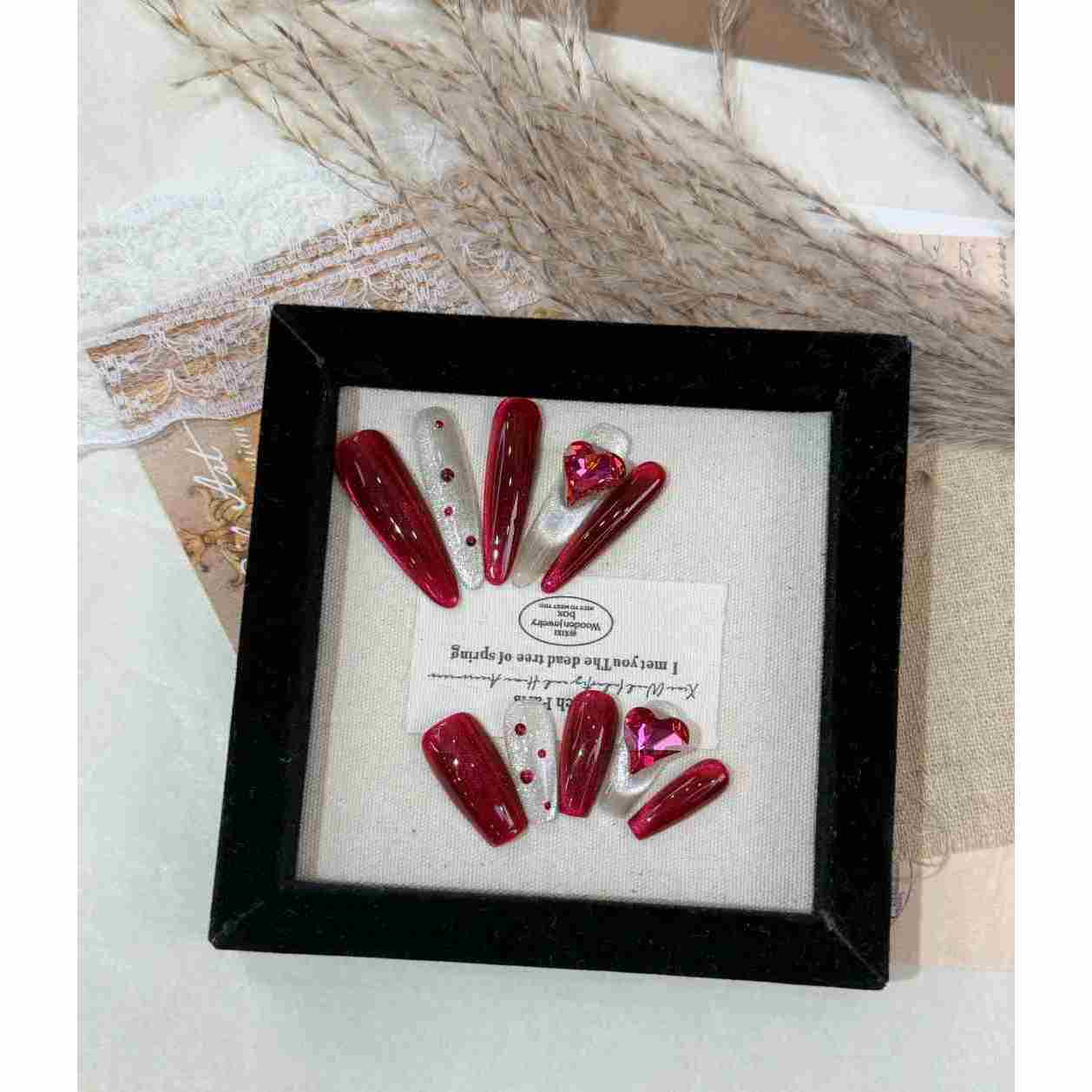 绯色心焰-钢蛋纯手工美甲-送工具包-掉钻包补