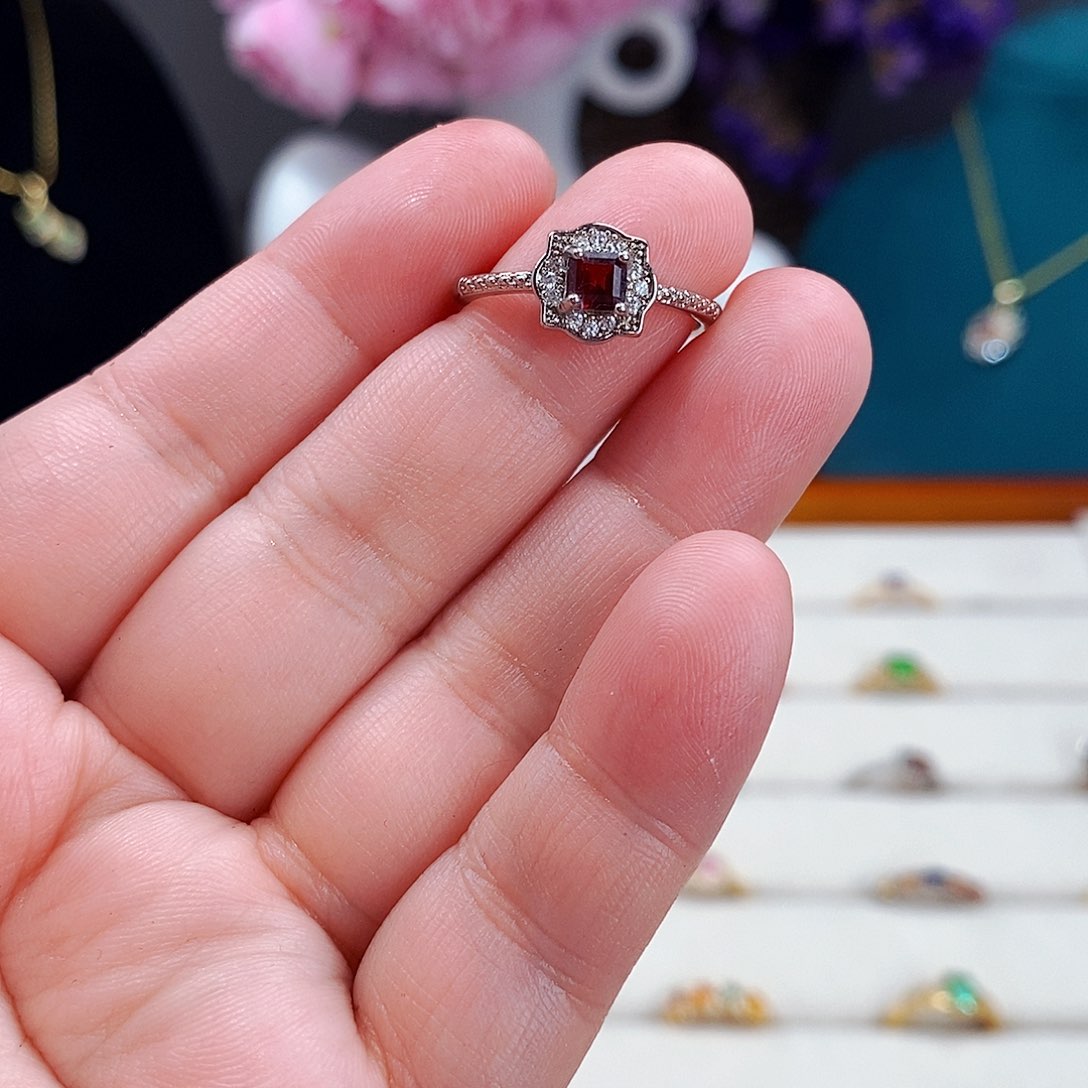 石榴石戒指银S925镶嵌5863