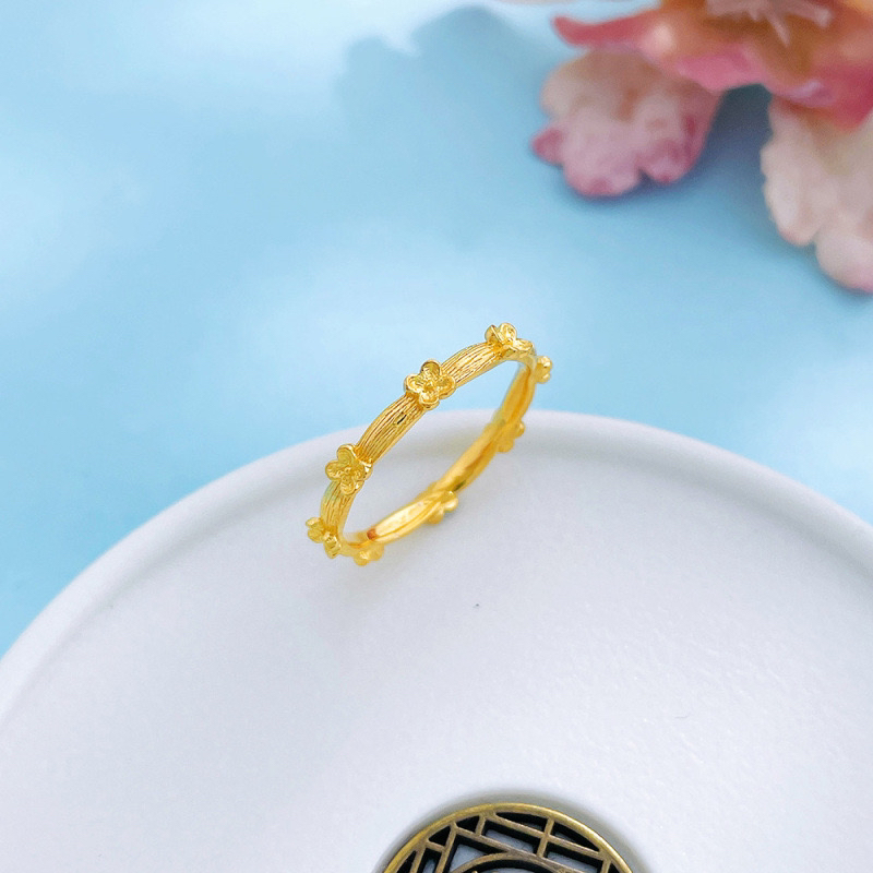 #固口戒指 #婚庆 古法实心小富贵拉丝神金桂花女戒一路繁花婚嫁