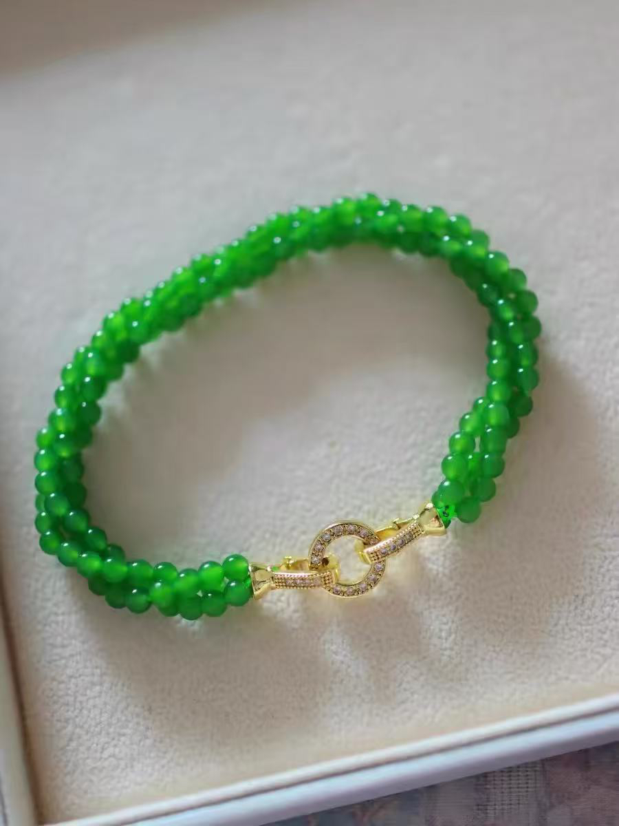 翡翠麻花手链14k金时尚