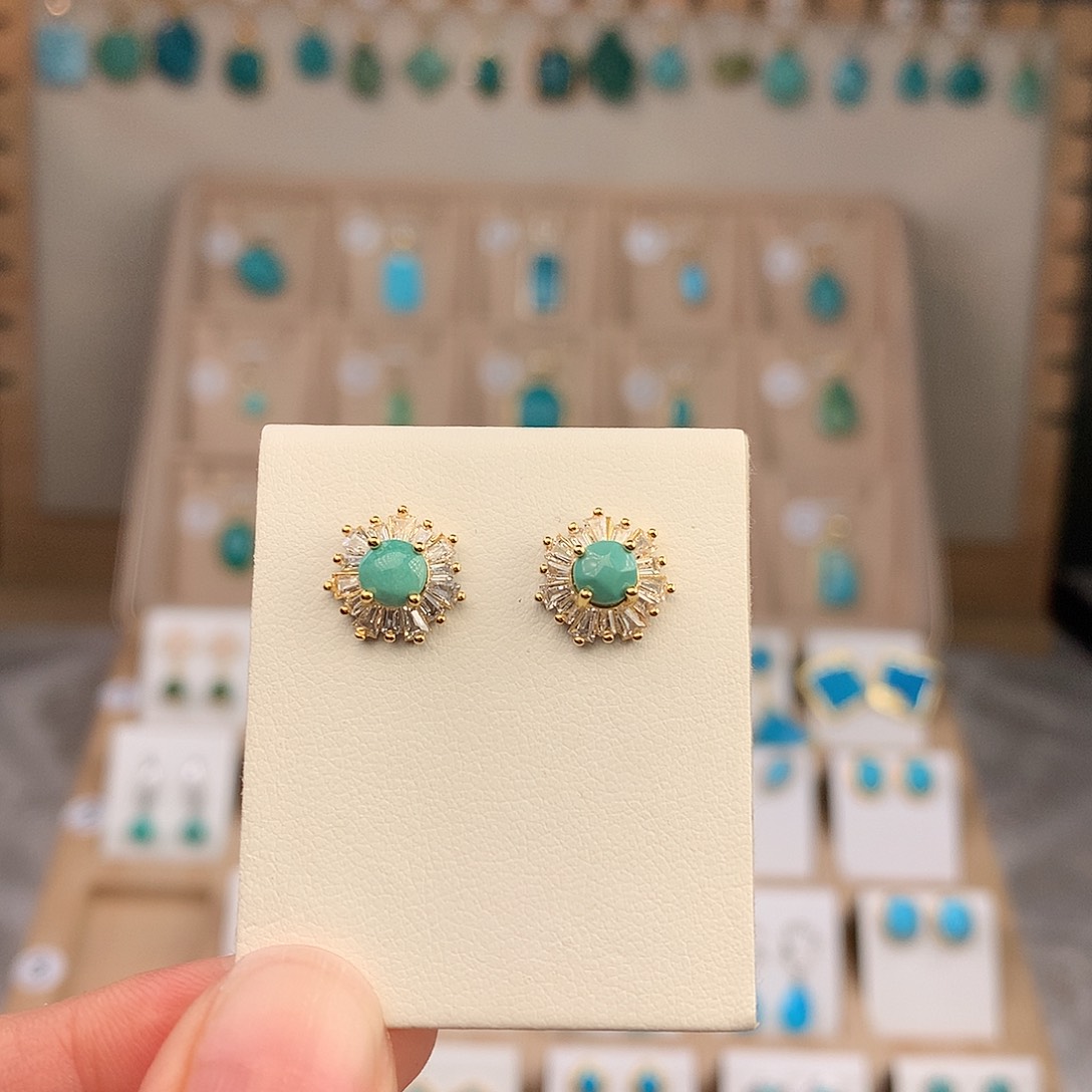 绿松石银S925镶嵌耳饰