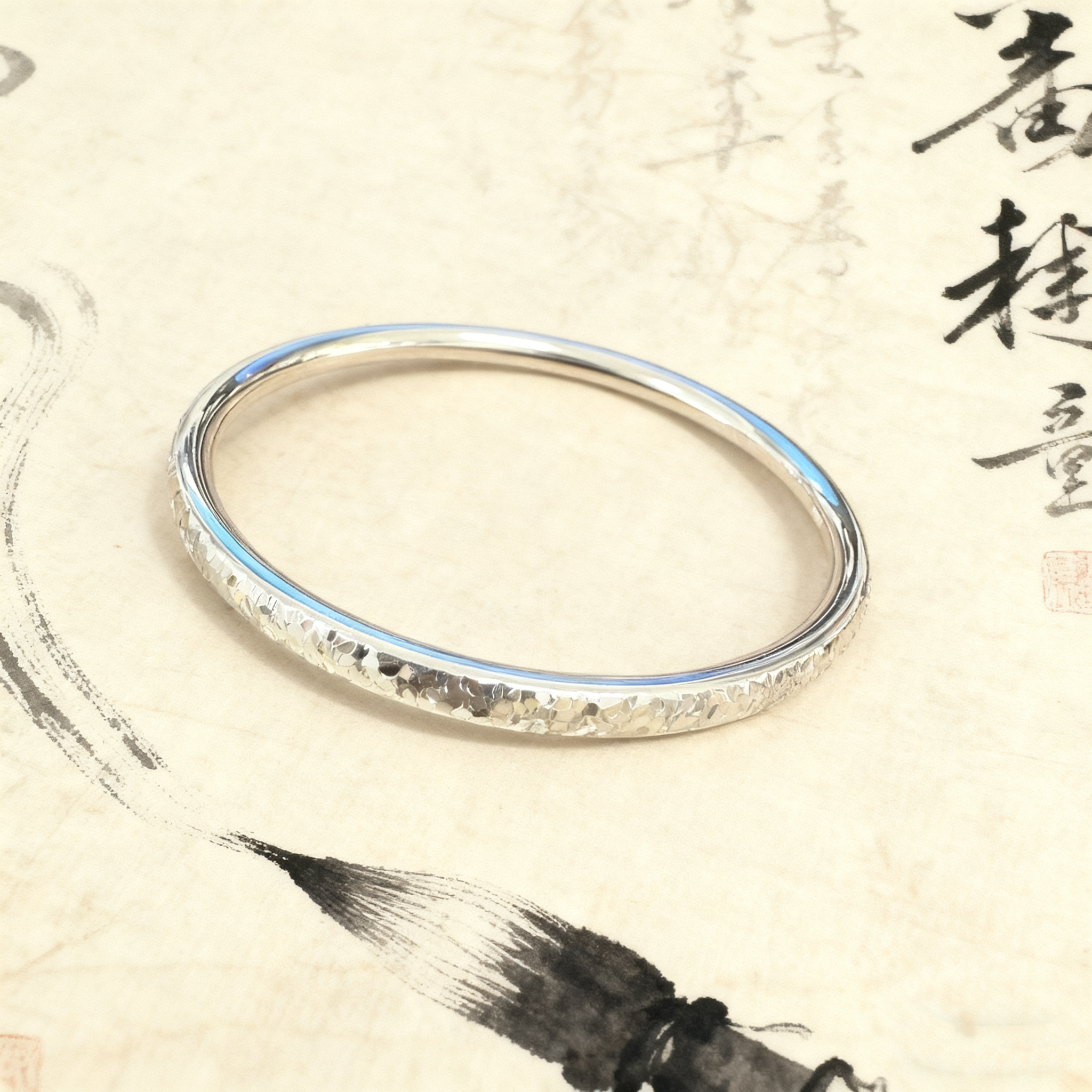 足银手镯 【圆款单面碎碎冰】足银999轻奢气质手工时尚百搭简约经典