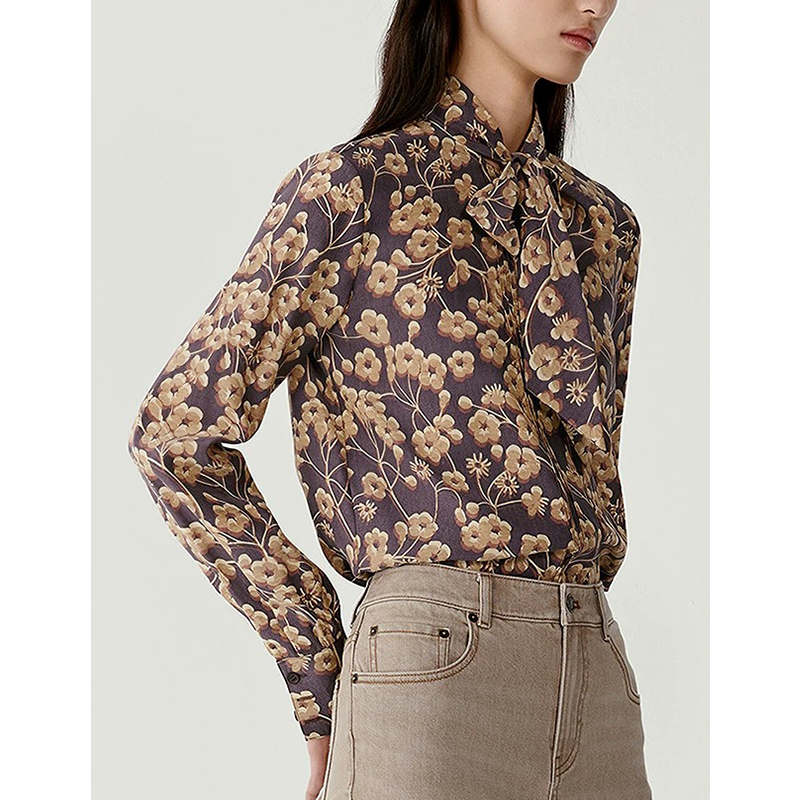 原单非市面货！“小禾真丝色丁印花”花式长袖衬衫C663