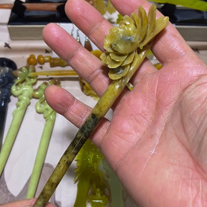 蛇纹石玉发簪未镶嵌半*吖