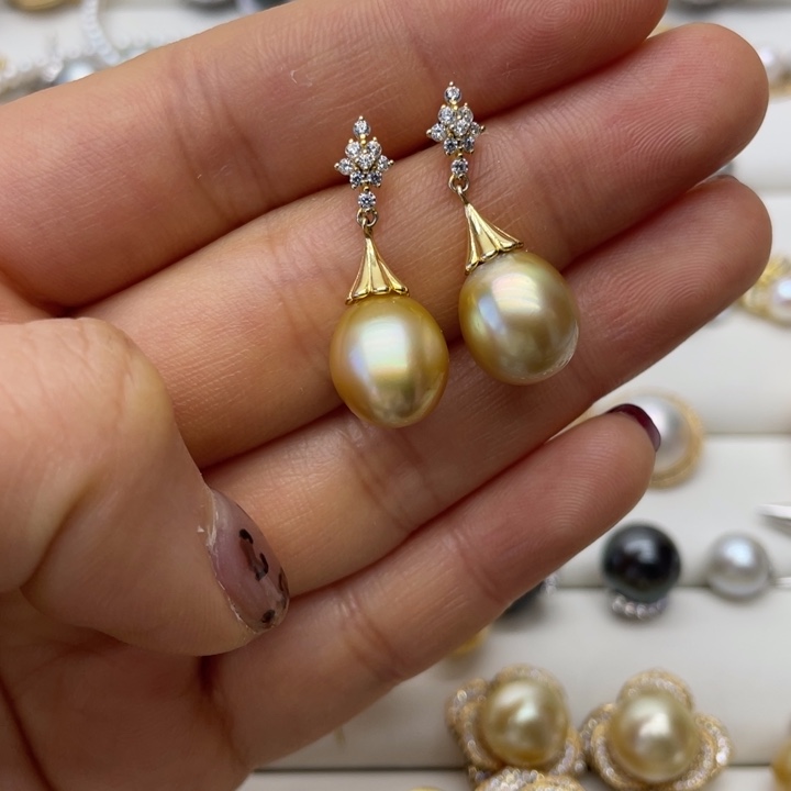 海水珍珠耳饰银S925镶嵌