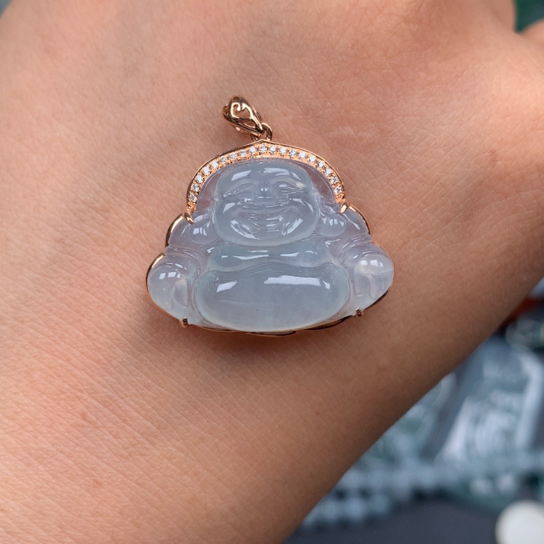 颈饰18K金镶嵌翡翠佛公