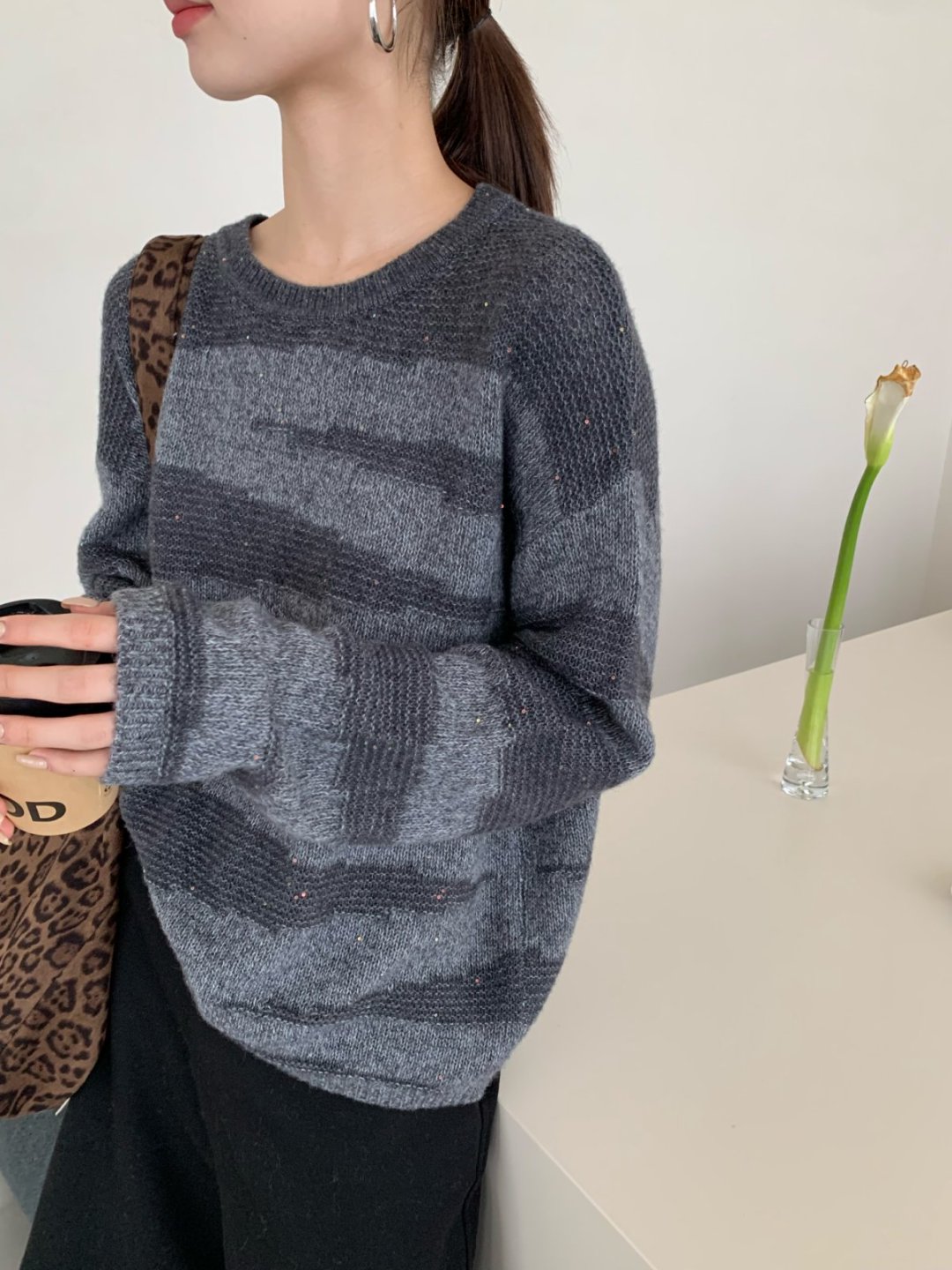 【素简.830157】2025秋冬新款羊驼毛+山羊绒珠片闪电花纹女装针织衫