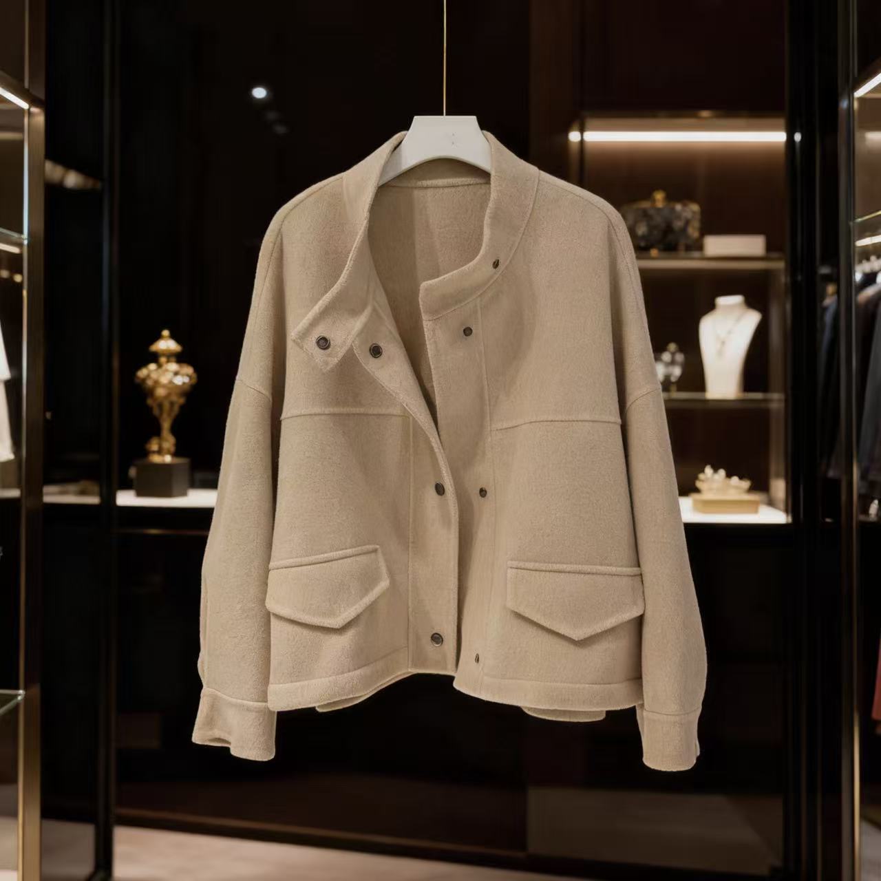 MK 100%羊毛~M胸122长62气质短款通勤长袖百搭毛呢外套 4030