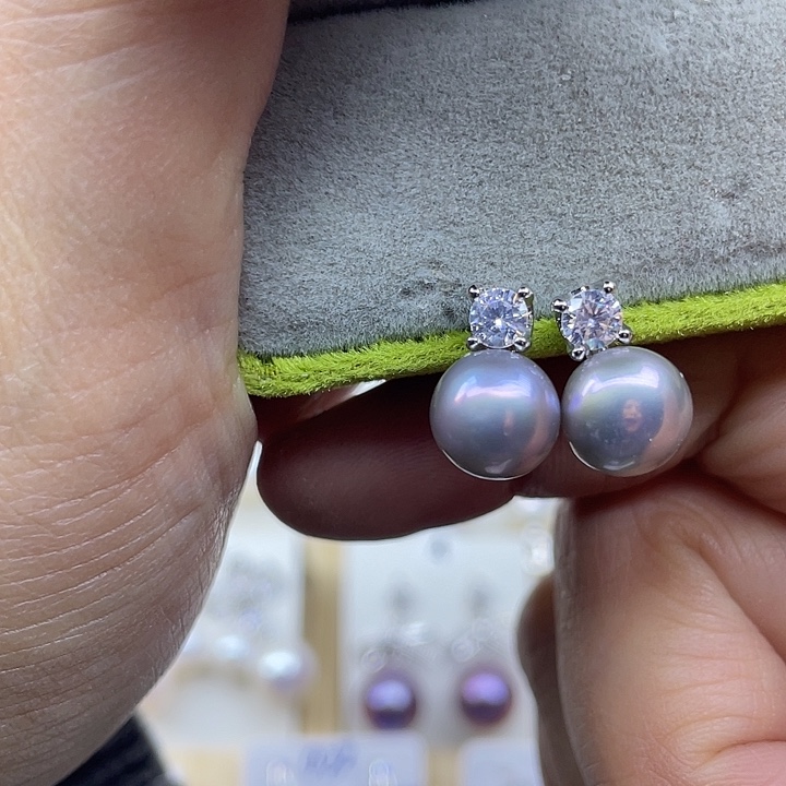 银S925镶嵌淡水珍珠耳饰