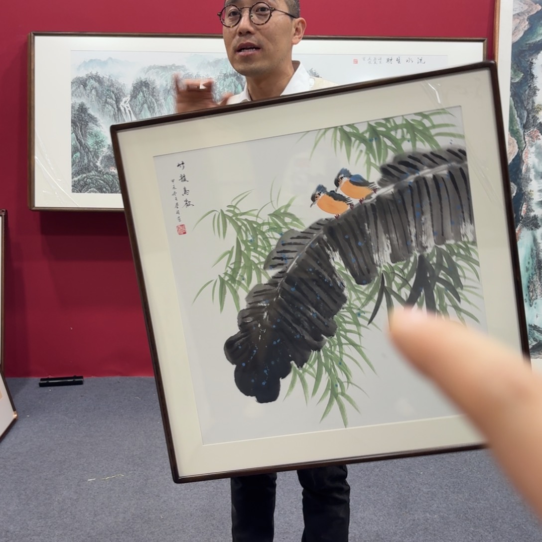 国画带框绘画80/80尺寸