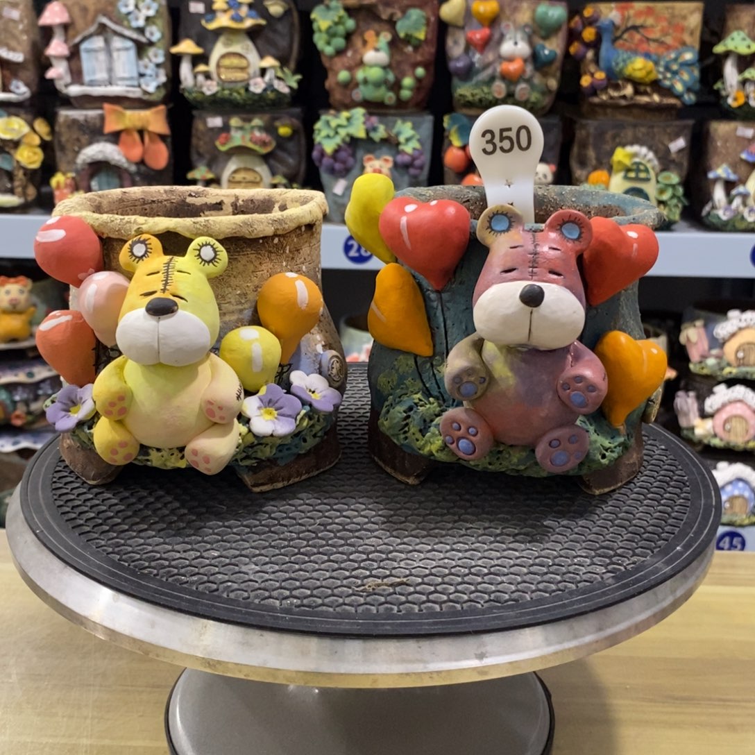 白狐粗陶手捏花盆