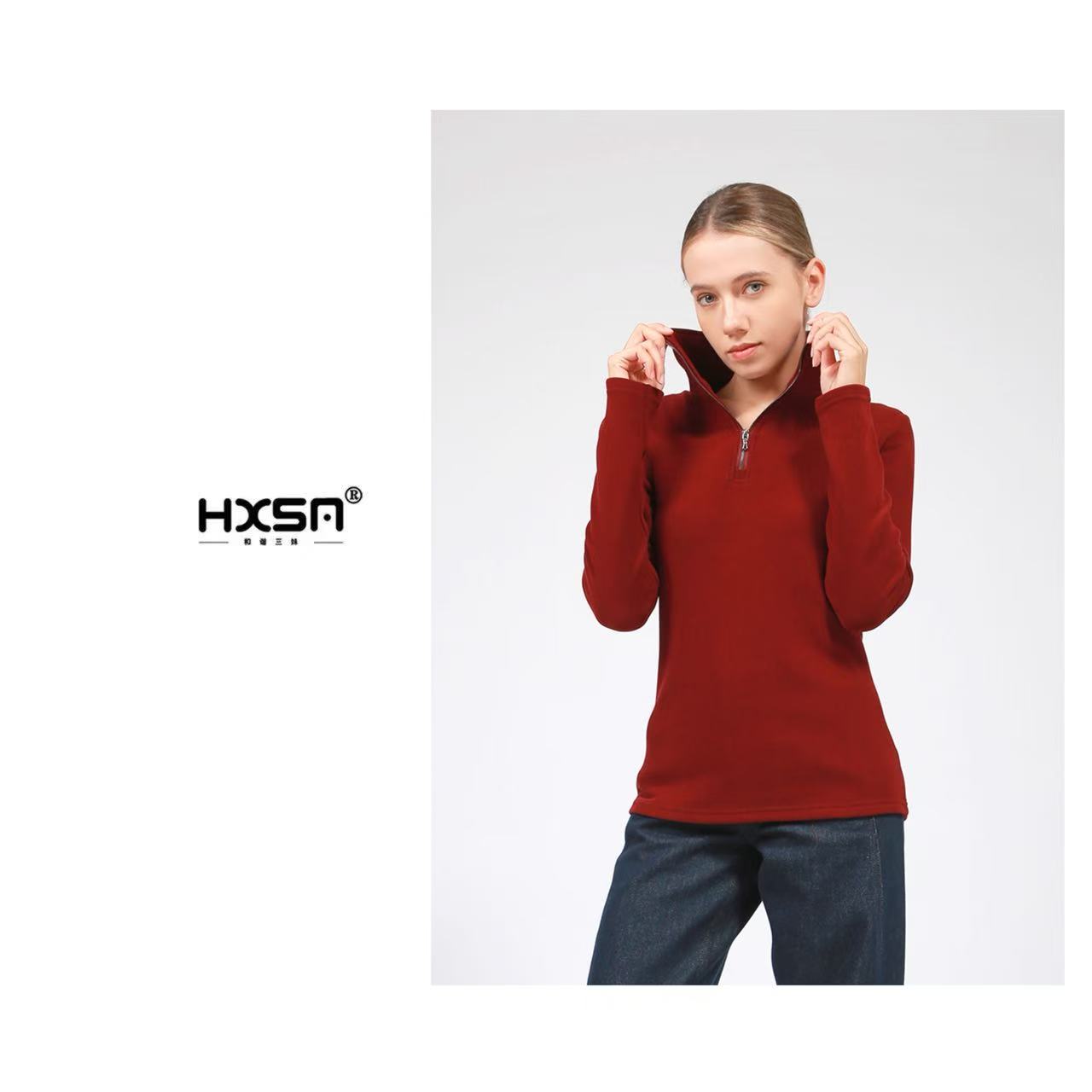 （现+预）HXSM「女加厚半拉链德绒」秋冬暖阳轻暖修身上衣025-1